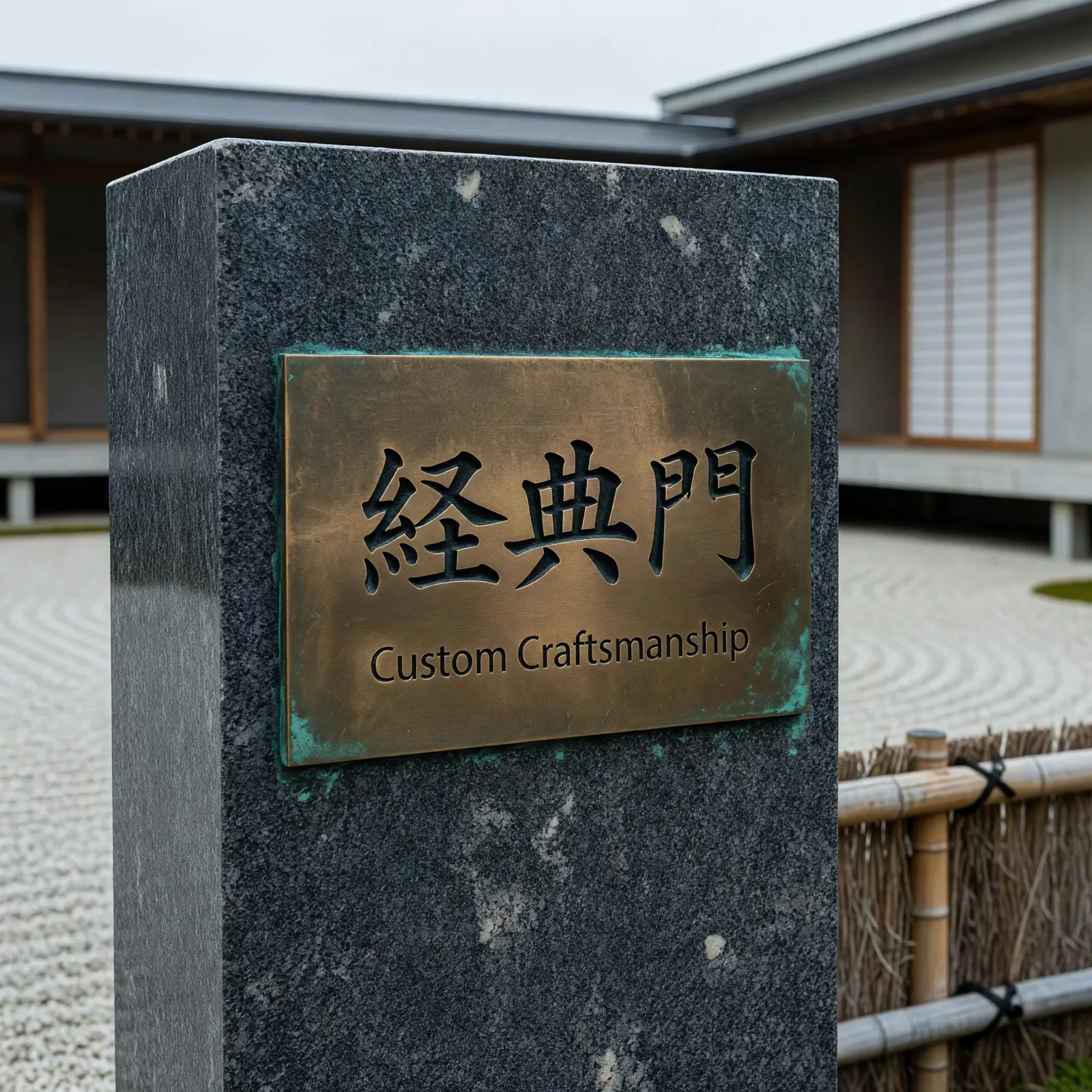 真鍮プレート付き御影石門柱