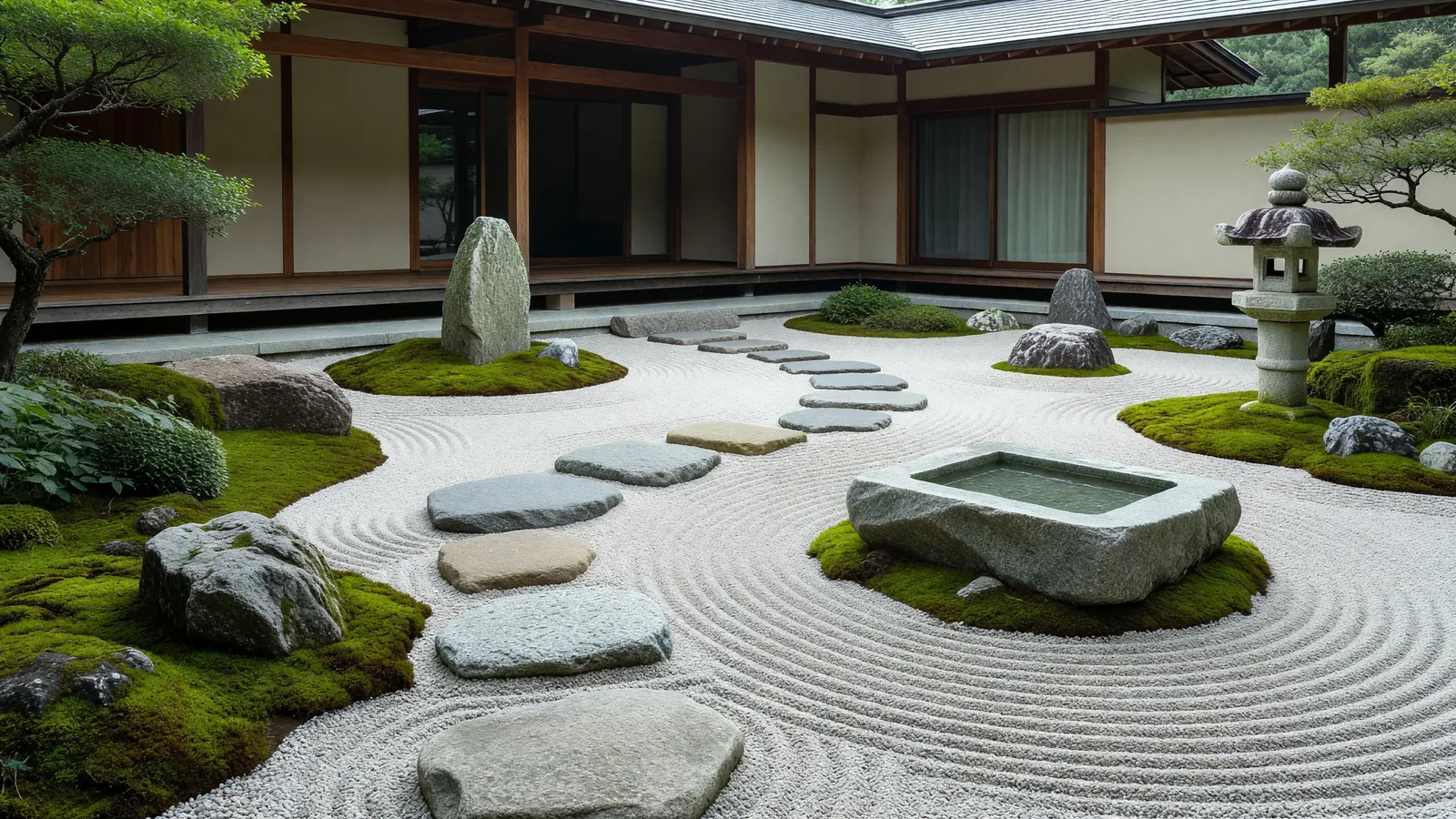 日本庭園と御影石の坪庭