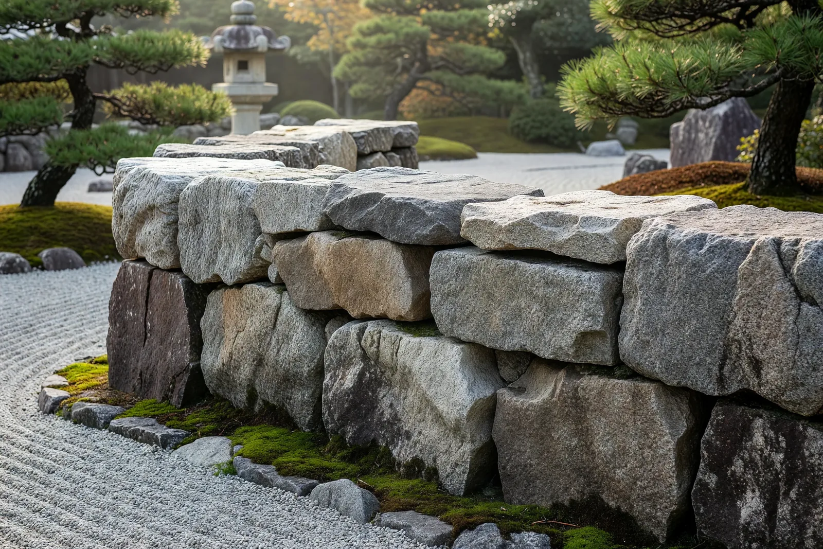 乱積みの御影石庭園塀